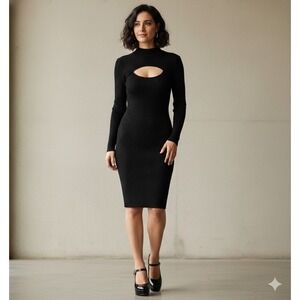 NWT Betsey Johnson Cutout Sweater Dress XS Black Bodycon LBD Y2K‎ Grunge Goth